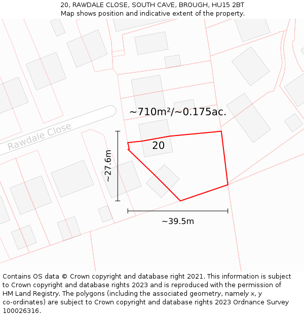 20, RAWDALE CLOSE, SOUTH CAVE, BROUGH, HU15 2BT: Plot and title map