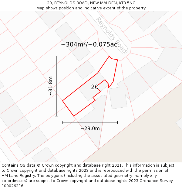 20, REYNOLDS ROAD, NEW MALDEN, KT3 5NG: Plot and title map