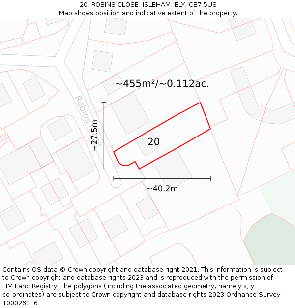 20, ROBINS CLOSE, ISLEHAM, ELY, CB7 5US: Plot and title map