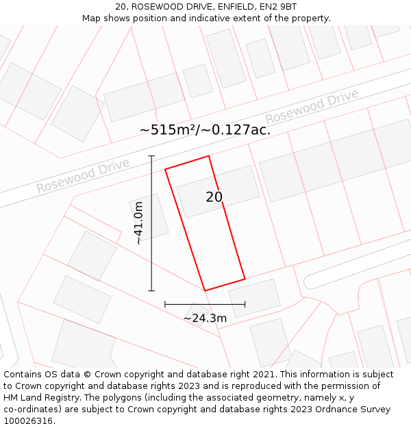 20, ROSEWOOD DRIVE, ENFIELD, EN2 9BT: Plot and title map