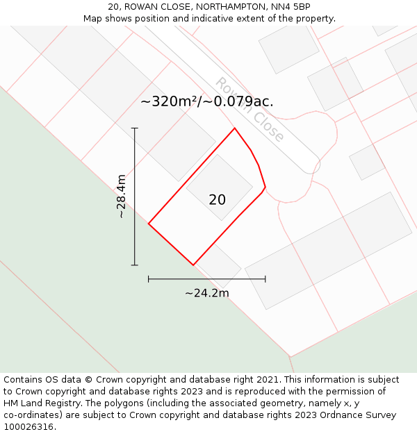 20, ROWAN CLOSE, NORTHAMPTON, NN4 5BP: Plot and title map