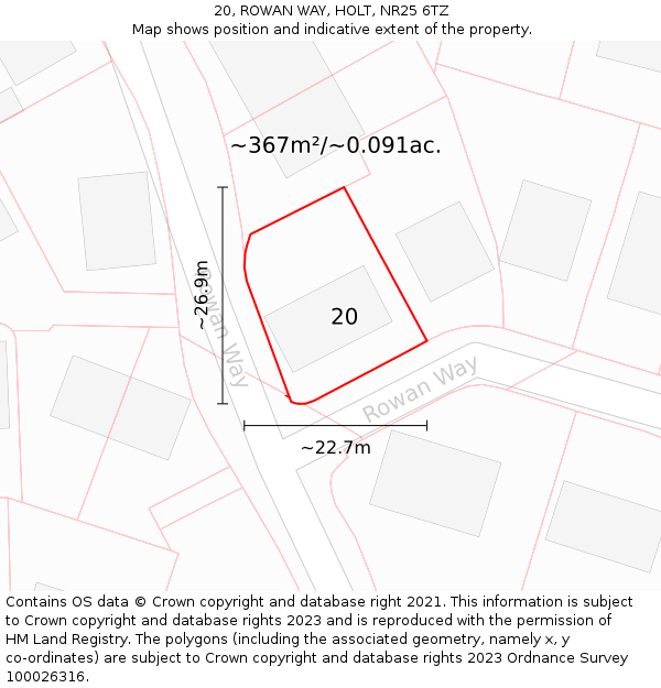 20, ROWAN WAY, HOLT, NR25 6TZ: Plot and title map