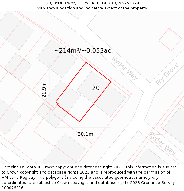 20, RYDER WAY, FLITWICK, BEDFORD, MK45 1GN: Plot and title map