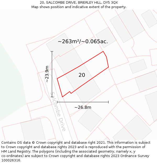 20, SALCOMBE DRIVE, BRIERLEY HILL, DY5 3QX: Plot and title map