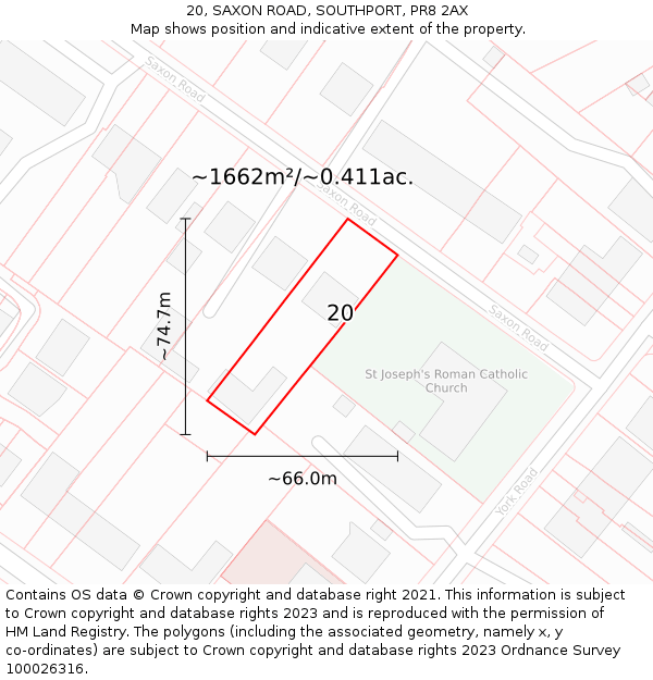 20, SAXON ROAD, SOUTHPORT, PR8 2AX: Plot and title map