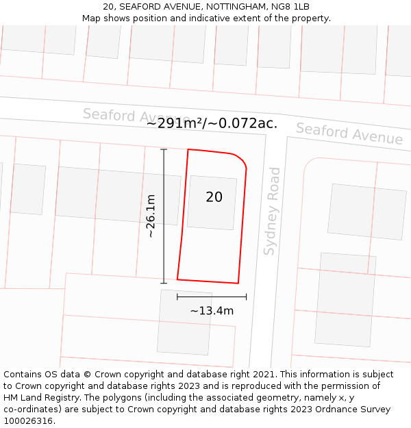 20, SEAFORD AVENUE, NOTTINGHAM, NG8 1LB: Plot and title map