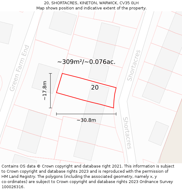 20, SHORTACRES, KINETON, WARWICK, CV35 0LH: Plot and title map