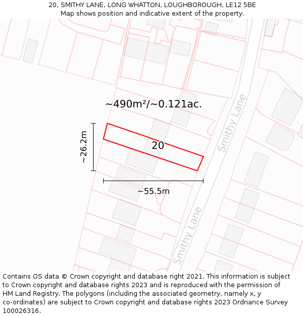 20, SMITHY LANE, LONG WHATTON, LOUGHBOROUGH, LE12 5BE: Plot and title map