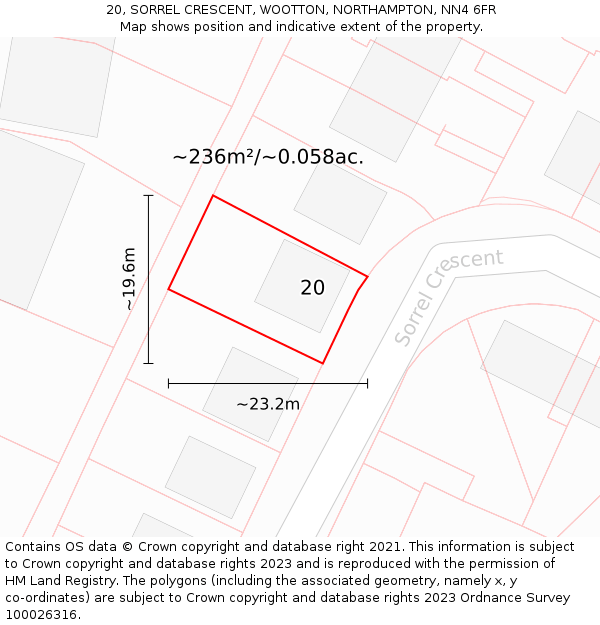 20, SORREL CRESCENT, WOOTTON, NORTHAMPTON, NN4 6FR: Plot and title map