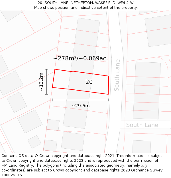 20, SOUTH LANE, NETHERTON, WAKEFIELD, WF4 4LW: Plot and title map