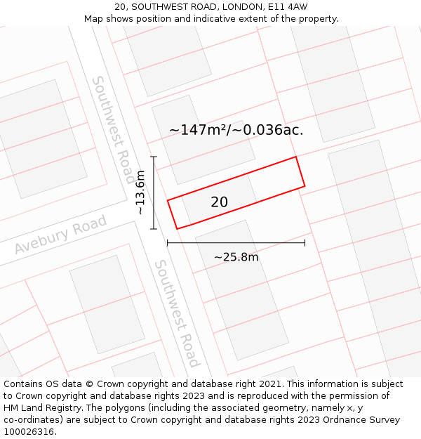 20, SOUTHWEST ROAD, LONDON, E11 4AW: Plot and title map