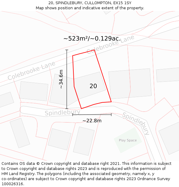 20, SPINDLEBURY, CULLOMPTON, EX15 1SY: Plot and title map