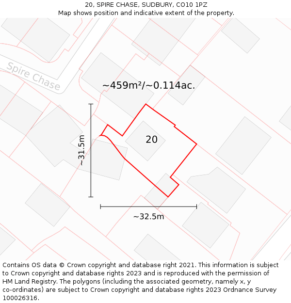 20, SPIRE CHASE, SUDBURY, CO10 1PZ: Plot and title map