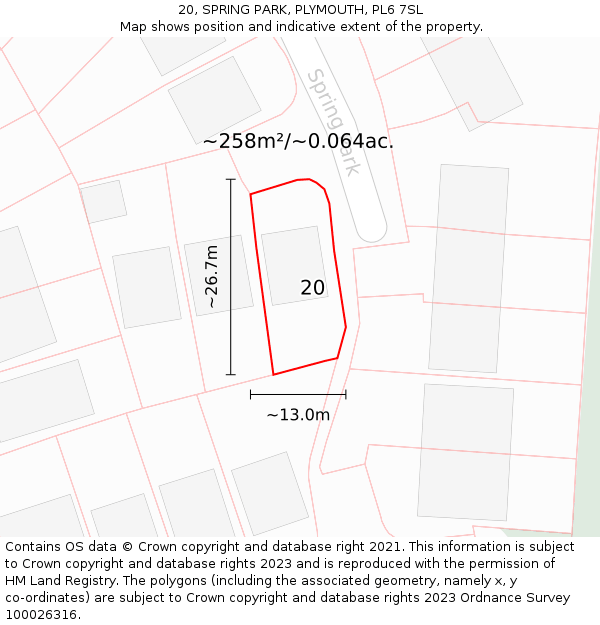 20, SPRING PARK, PLYMOUTH, PL6 7SL: Plot and title map