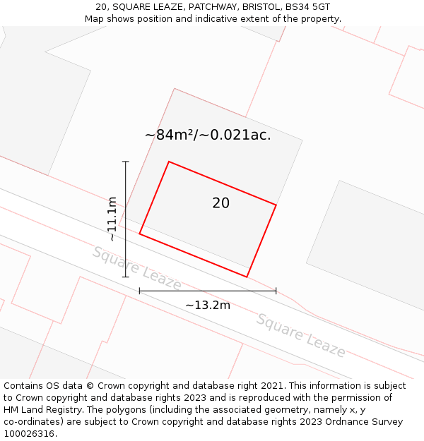 20, SQUARE LEAZE, PATCHWAY, BRISTOL, BS34 5GT: Plot and title map