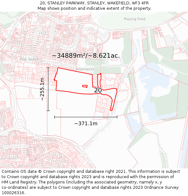 20, STANLEY PARKWAY, STANLEY, WAKEFIELD, WF3 4FR: Plot and title map