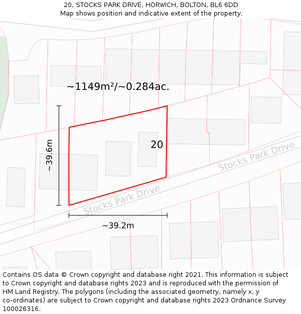 20, STOCKS PARK DRIVE, HORWICH, BOLTON, BL6 6DD: Plot and title map