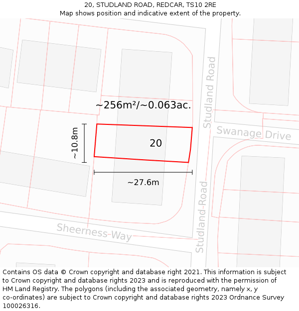 20, STUDLAND ROAD, REDCAR, TS10 2RE: Plot and title map