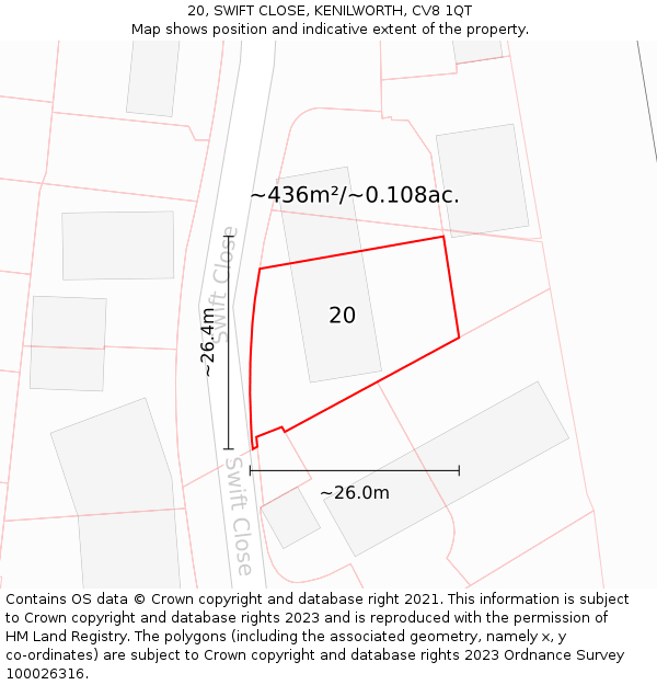 20, SWIFT CLOSE, KENILWORTH, CV8 1QT: Plot and title map