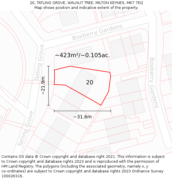 20, TATLING GROVE, WALNUT TREE, MILTON KEYNES, MK7 7EQ: Plot and title map