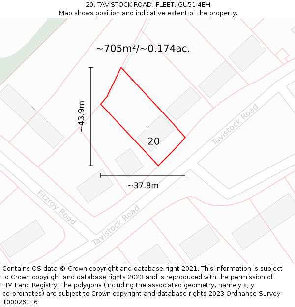 20, TAVISTOCK ROAD, FLEET, GU51 4EH: Plot and title map