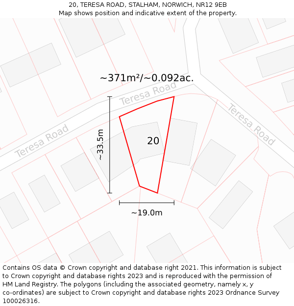 20, TERESA ROAD, STALHAM, NORWICH, NR12 9EB: Plot and title map