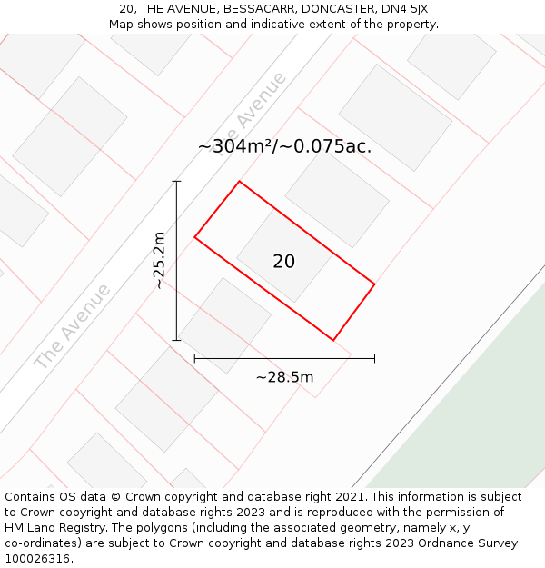 20, THE AVENUE, BESSACARR, DONCASTER, DN4 5JX: Plot and title map