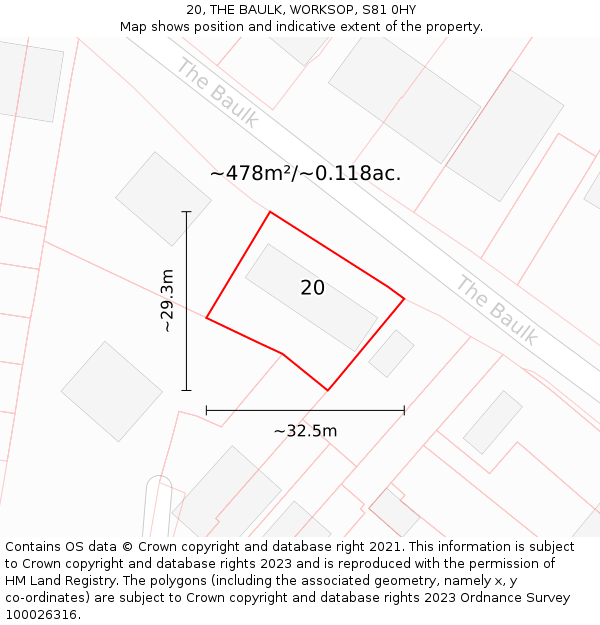 20, THE BAULK, WORKSOP, S81 0HY: Plot and title map