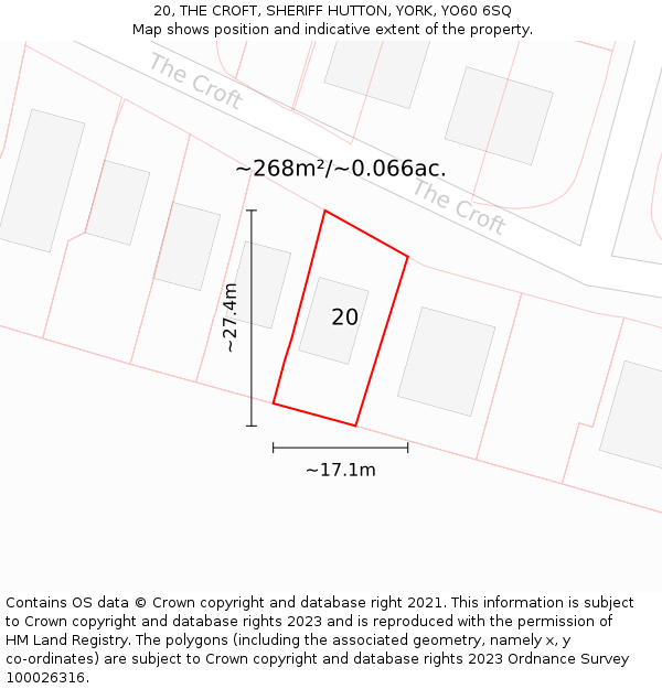 20, THE CROFT, SHERIFF HUTTON, YORK, YO60 6SQ: Plot and title map
