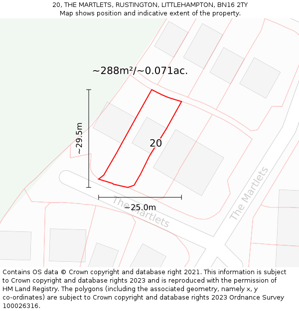 20, THE MARTLETS, RUSTINGTON, LITTLEHAMPTON, BN16 2TY: Plot and title map
