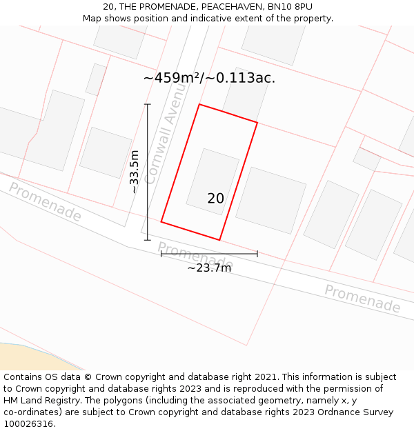 20, THE PROMENADE, PEACEHAVEN, BN10 8PU: Plot and title map