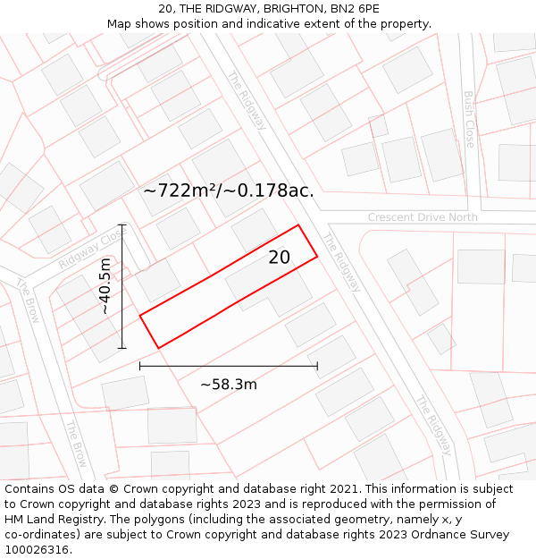 20, THE RIDGWAY, BRIGHTON, BN2 6PE: Plot and title map