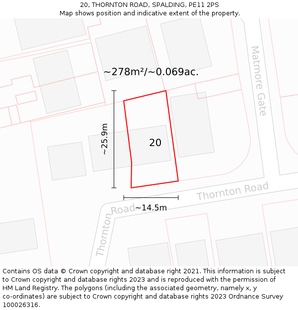 20, THORNTON ROAD, SPALDING, PE11 2PS: Plot and title map