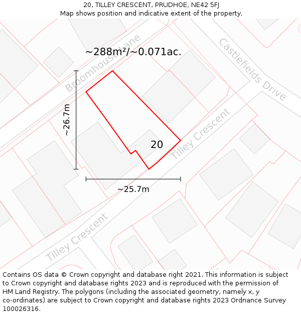 20, TILLEY CRESCENT, PRUDHOE, NE42 5FJ: Plot and title map