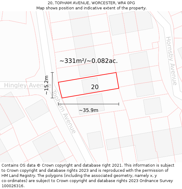 20, TOPHAM AVENUE, WORCESTER, WR4 0PG: Plot and title map