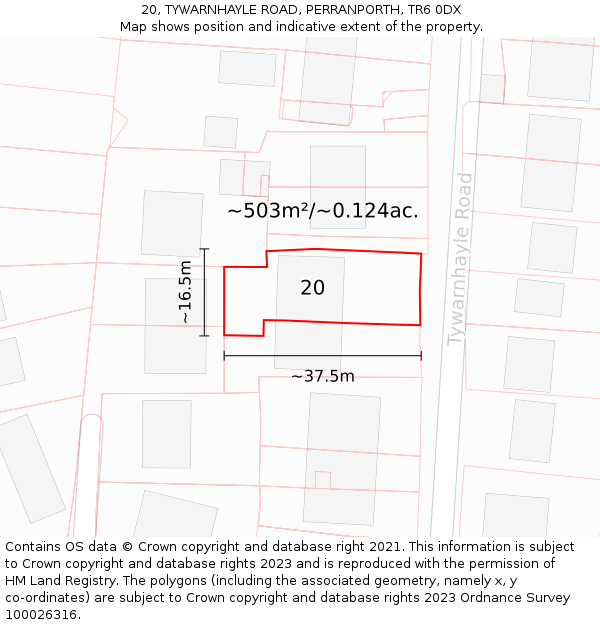 20, TYWARNHAYLE ROAD, PERRANPORTH, TR6 0DX: Plot and title map