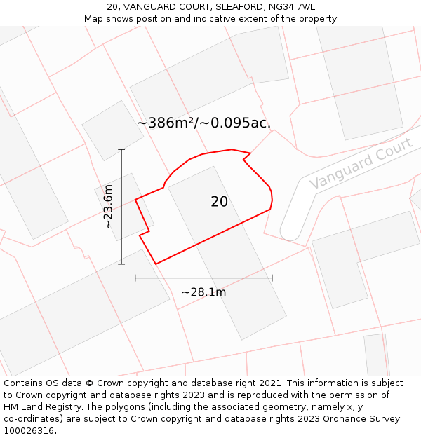 20, VANGUARD COURT, SLEAFORD, NG34 7WL: Plot and title map