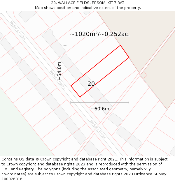 20, WALLACE FIELDS, EPSOM, KT17 3AT: Plot and title map