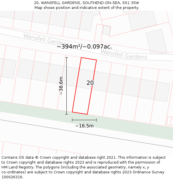 20, WANSFELL GARDENS, SOUTHEND-ON-SEA, SS1 3SW: Plot and title map