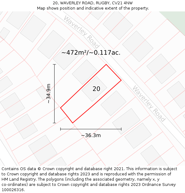 20, WAVERLEY ROAD, RUGBY, CV21 4NW: Plot and title map