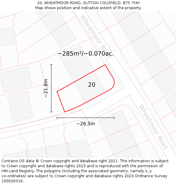 20, WHEATMOOR ROAD, SUTTON COLDFIELD, B75 7HH: Plot and title map