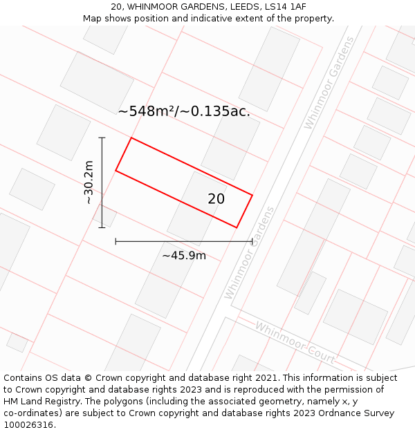 20, WHINMOOR GARDENS, LEEDS, LS14 1AF: Plot and title map