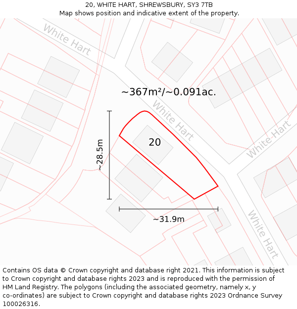 20, WHITE HART, SHREWSBURY, SY3 7TB: Plot and title map