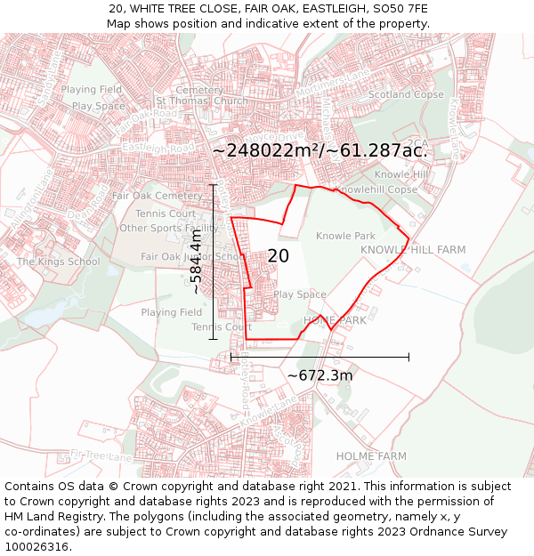 20, WHITE TREE CLOSE, FAIR OAK, EASTLEIGH, SO50 7FE: Plot and title map