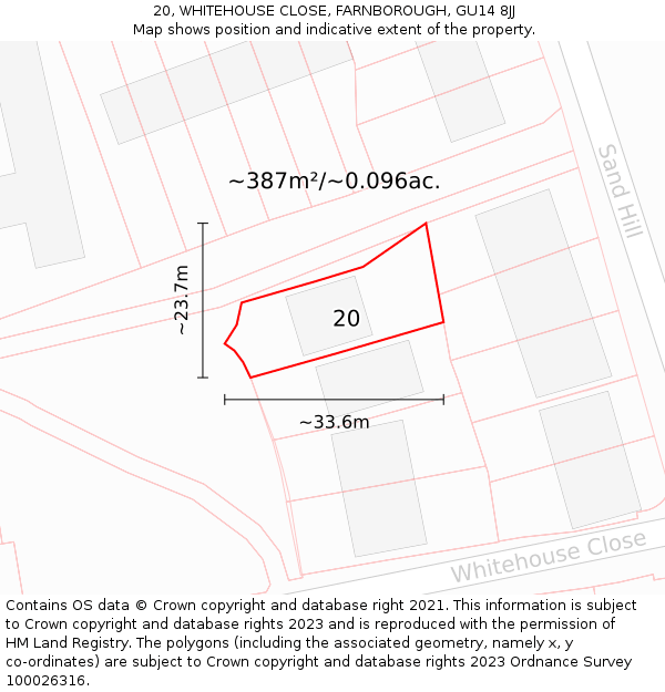 20, WHITEHOUSE CLOSE, FARNBOROUGH, GU14 8JJ: Plot and title map