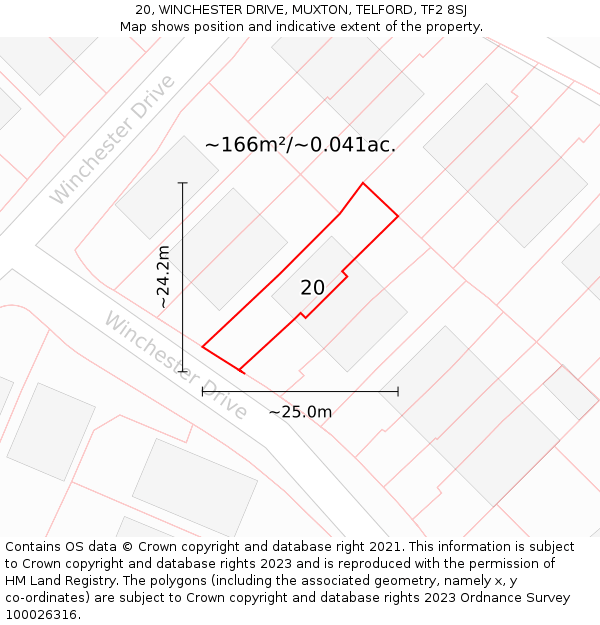 20, WINCHESTER DRIVE, MUXTON, TELFORD, TF2 8SJ: Plot and title map