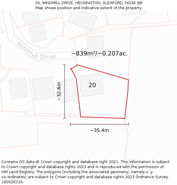 20, WINDMILL DRIVE, HECKINGTON, SLEAFORD, NG34 9JR: Plot and title map