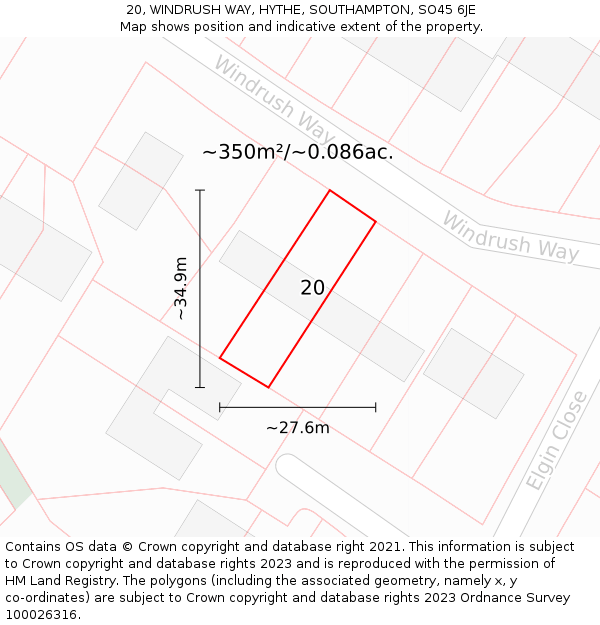 20, WINDRUSH WAY, HYTHE, SOUTHAMPTON, SO45 6JE: Plot and title map