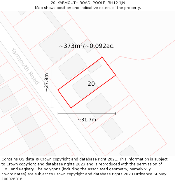 20, YARMOUTH ROAD, POOLE, BH12 1JN: Plot and title map