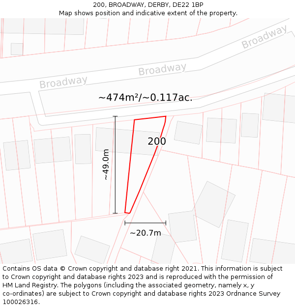 200, BROADWAY, DERBY, DE22 1BP: Plot and title map